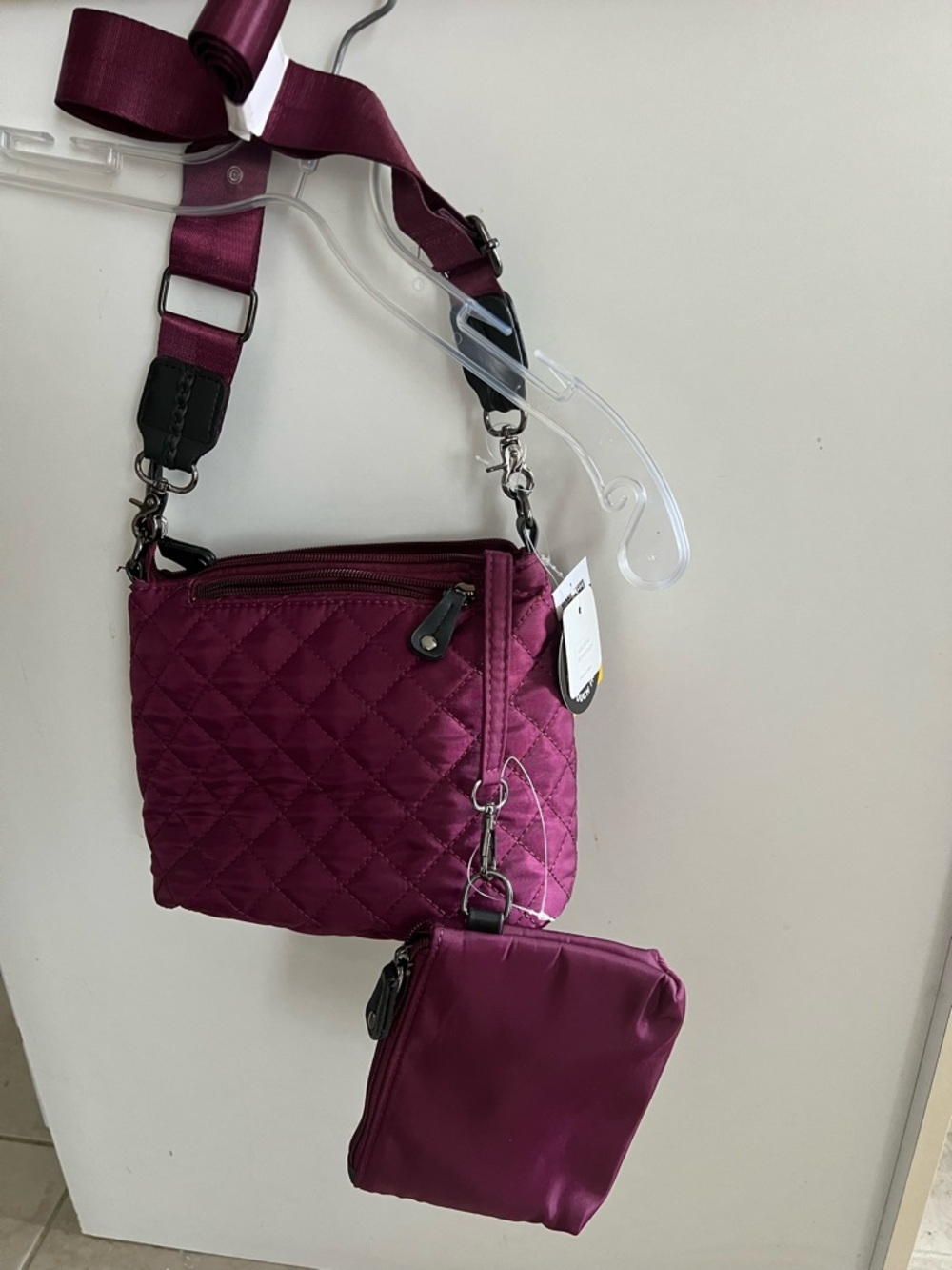 Super cute Quilted Crossbody Bag with Removable Pouch - Burgundy